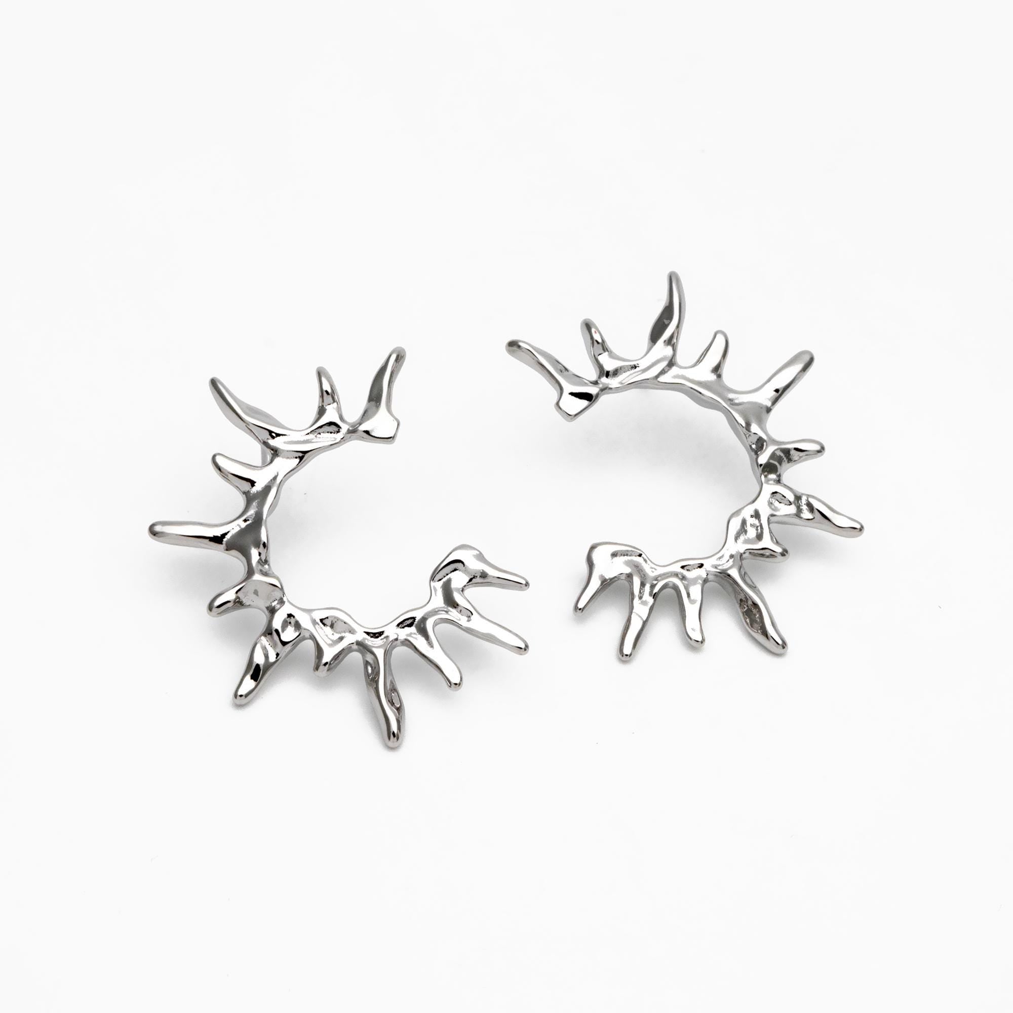 4pcs Gold/ Silver Tone Sun Earrings, 18K Real Gold/ Rhodium Plated Brass, Dainty Stud Earrings (#GB-4499)